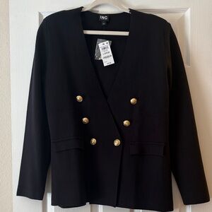 INC International Concepts Black Double-Breasted Blazer with Gold Buttons